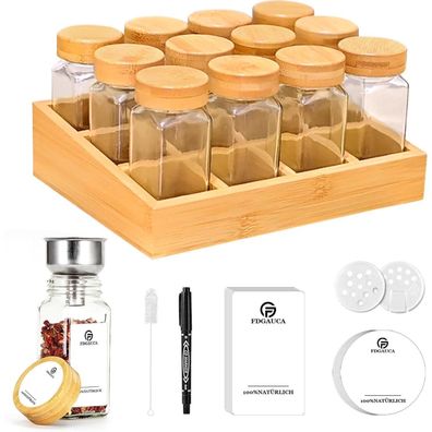 Umweltfreundliches Gewürzregal Holz Bambus 12 Fächer 120ml-Gläser Organizer