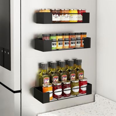 3er Set Stark Magnetisches Gewürzregal für Kühlschrank Schwarz