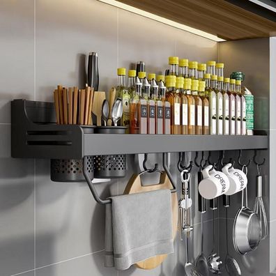 Gewürzregal Hängend Wand Organizer Schwarz 40cm ohne Bohren