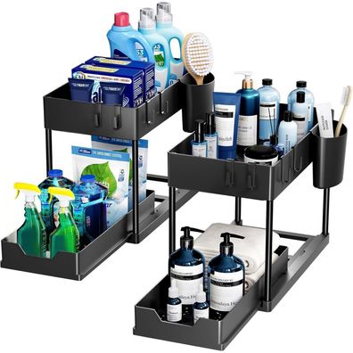 Puricon 2 Set Unter Waschbecken Regal 2 Etagen Küchenregal Schwarz