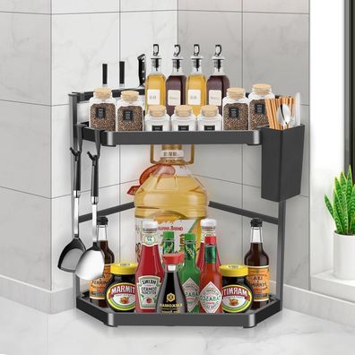 MaxEarn 2 Etagen Verstellbares Eck-Küchenregal Edelstahl 39cm Arbeitsplatte