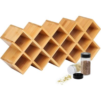Bambus Gewürzregal Organizer für 18 Gläsern EdelstahlKräuter Organizer