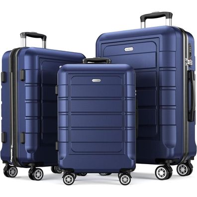 Showkoo Kofferset 3tlg Hartschale Leicht ABS+PC TSA Schloss 4 Rollen Blau