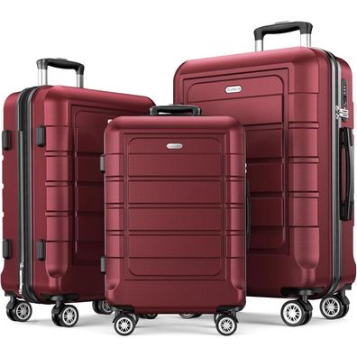 Showkoo Kofferset 3tlg ABS+PC Hartschale Handgepäck TSA Rot