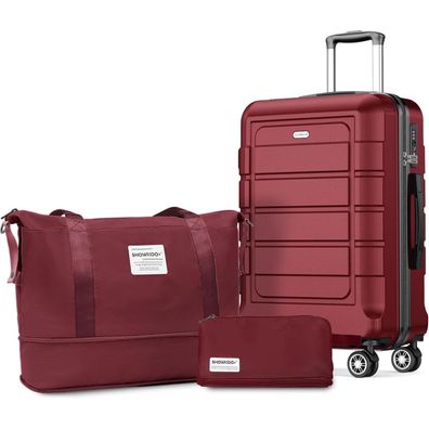 Showkoo Kleiner Hartschalen-Koffer Set 4 Rollen TSA-Schloss - Rot