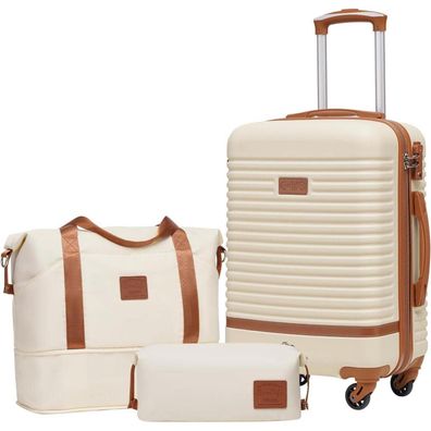 Coolife ABS Hartschalen Koffer Trolley Set 4 Rollen TSA-Schloss White/Brown