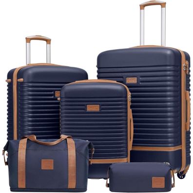 Coolife Koffer Trolley Set 5tlg Reisekoffer ABS Hartschale TSA Blau/Braun