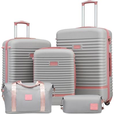 Coolife ABS Hartschalen Koffer Trolley 5tlg Set Grau/Rosa