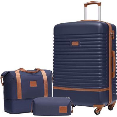 Coolife Koffer Trolley Set ABS Hartschale 4 Rollen TSA-Schloss Rot/Braun 3tlg