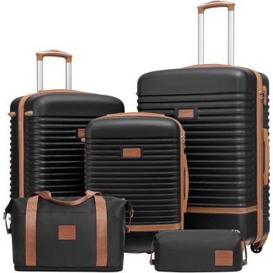 Coolife Koffer Set 5tlg ABS Hartschalen Trolley 4 Rollen TSA-Schloss Schwarz
