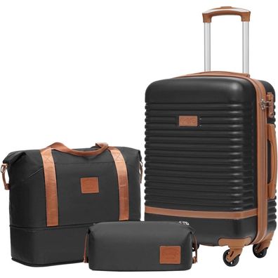 Coolife Koffer Trolley Set ABS Hartschale 4 Rollen TSA Schwarz/Braun