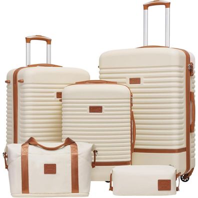 Coolife Hartschalen Koffer Set 5tlg Weiß/Braun TSA Rollen