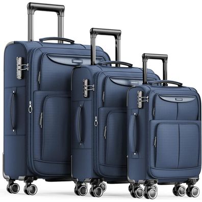Showkoo Kofferset 3 tlg. Weichschale TSA 4 Rollen Blau