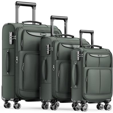 Showkoo Kofferset 3 teilig Stoffkoffer TSA Schloss 4 Rollen Grün