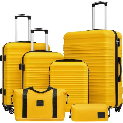 Coolife Koffer-Set 6tlg ABS Hartschale Reisekoffer 4 Rollen TSA Gelb/Schwarz