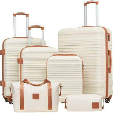 Coolife Koffer-Set ABS Hartschale Reisekoffer 4 Rollen TSA-Schloss 6tlg