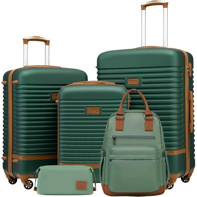 Coolife Koffer Trolley Hartschalen Koffer-Set 5tlg ABS Grau Rosa