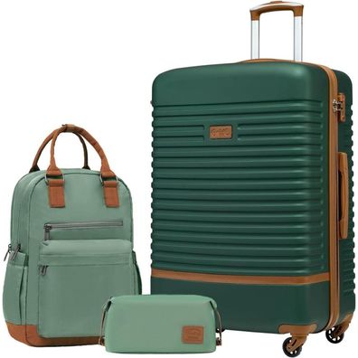 Trolley Koffer Set 3tlg ABS Hartschalen Dunkelgrün/Braun