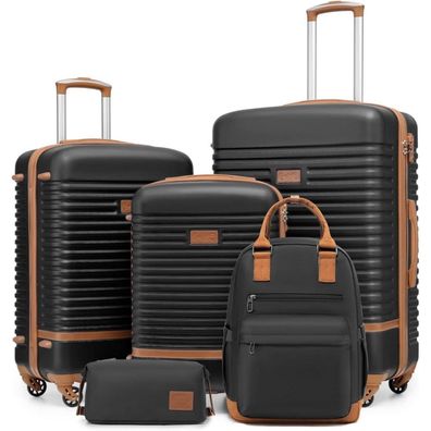 Coolife 5tlg Koffer-Set Schwarz/Braun ABS Hartschale TSA-Schloss