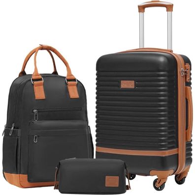 Coolife Koffer Set 3tlg ABS Hartschale Reisekoffer Handgepäck Schwarz/Braun