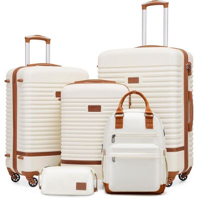 Coolife Koffer Trolley Set 5tlg ABS Hartschale TSA-Schloss Weiß/Braun