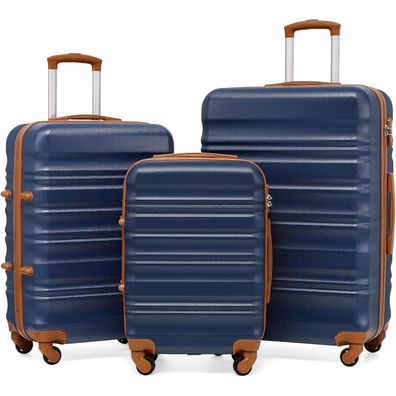 Coolife Hartschalen-Koffer Trolley Reisekoffer TSA 4 Rollen Blau/Braun
