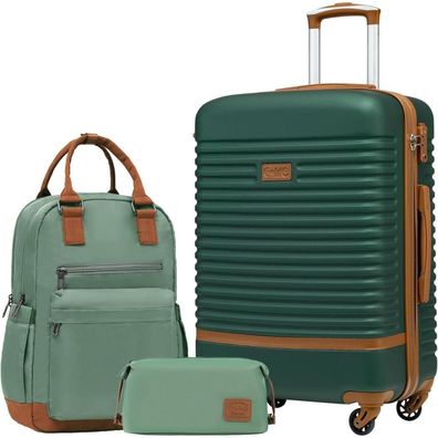Coolife Koffer Trolley 3tlg Set ABS Hartschale 4 Rollen TSA-Schloss Blue/Brown