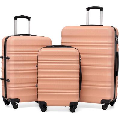 Coolife Hartschalen-Koffer Trolley Set TSA-Schloss 4 Rollen Kirschblüte Pulver