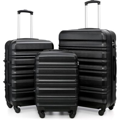 Coolife Hartschalen-Koffer TSA-Schloss 4 Rollen Schwarz Set