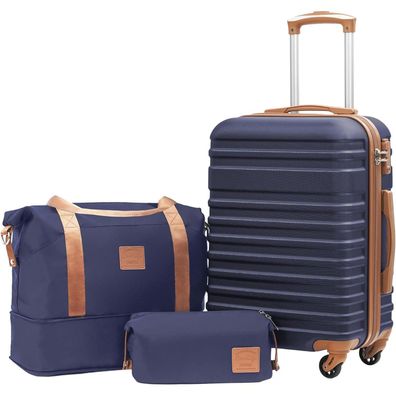 Coolife ABS Hartschalen Trolley 4 Rollen TSA-Schloss Handgepäck-Set 3tlg