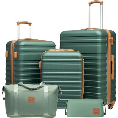 Coolife Koffer Trolley Set 5tlg ABS Hartschalen Dunkelgrün Braun