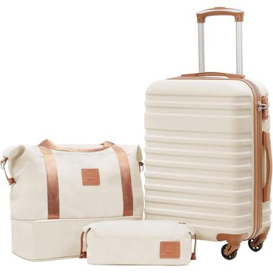 Coolife Koffer Handgepäck 3tlg Set Weiß/Braun ABS Hartschale TSA-Schloss