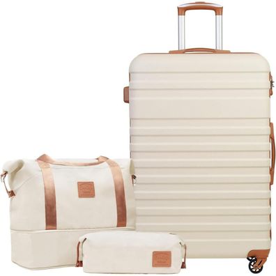 Coolife Koffer Trolley Set ABS Hartschale 4 Rollen TSA-Schloss Weiß/Braun