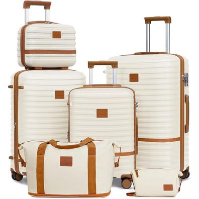 Joyway Kofferset 6tlg Hartschale Beautycase 4 Rollen TSA-Schloss Weiß/Beige