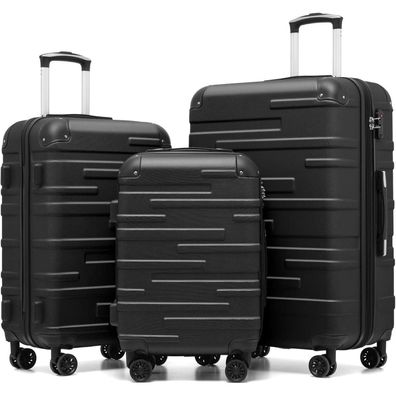 Coolife Hartschalen-Koffer Set 3-teilig ABS Dunkelgrau Spinner TSA-Schloss