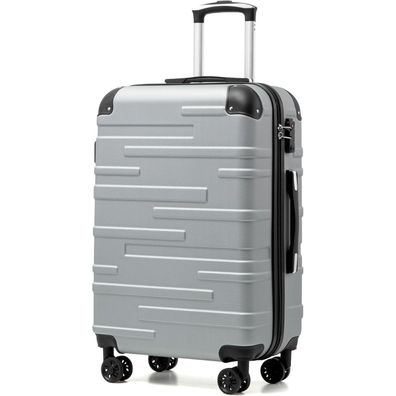 Coolife Hartschalen-Koffer Rollkoffer Reisekoffer ABS TSA 4 Rollen Silber
