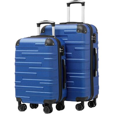 Coolife Hartschalen-Koffer Rollkoffer ABS TSA Navy Blau Set-2tlg(S