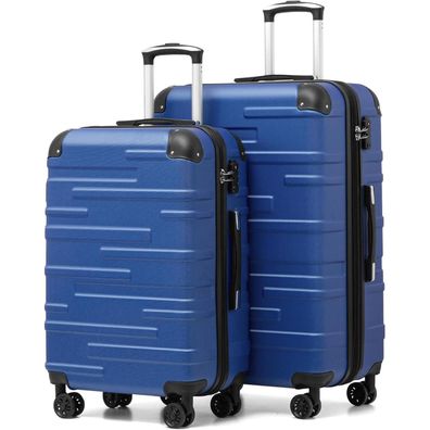 Coolife Hartschalen-Koffer Rollkoffer TSA 4 Rollen Erweiterbar Navy Blau 2tlg