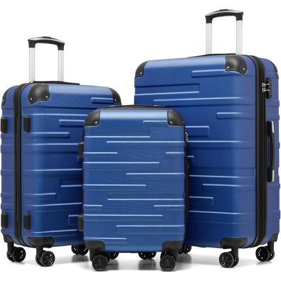 Coolife Hartschalen-Koffer Set 3tlg. ABS Rollkoffer TSA-Schloss 4 Rollen Blau