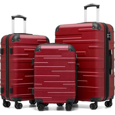 Coolife Hartschalen-Koffer Rollkoffer TSA-Schloss Spinell Rot Set