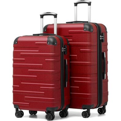 Coolife Hartschalen-Koffer Rollkoffer TSA 4 Rollen ABS Spinell Rot Set 2tlg(M