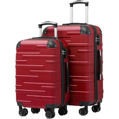 Coolife Hartschalen-Koffer Rollkoffer Reisekoffer ABS TSA 4 Rollen Rot Set-2tlg