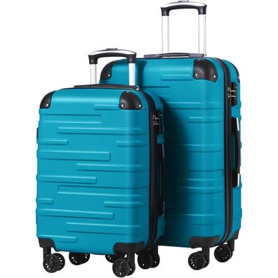 Coolife Hartschalen-Koffer Set-2tlg S M Rollkoffer Türkisgrün ABS TSA-Schloss