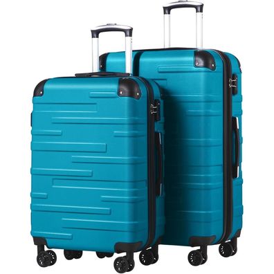 Coolife Hartschalen-Koffer Rollkoffer Set 2tlg ABS TSA 4 Rollen Türkisgrün