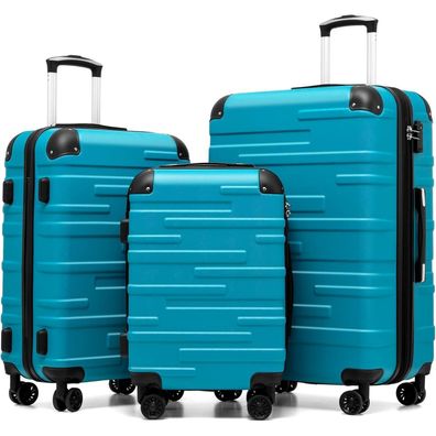 Coolife Hartschalen-Koffer Rollkoffer Set 3-tlg. ABS TSA 4-Rollen Türkisgrün