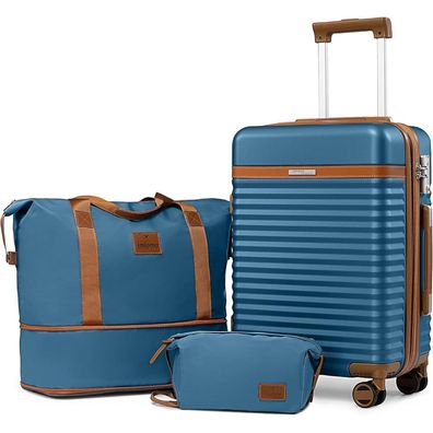 Joyway Kofferset 3tlg ABS Hartschalen Trolley Koffer 4 Rollen TSA Blau M-55cm