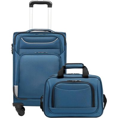 Coolife Koffer Handgepäck-Set 2tlg Blau+Silber TSA-Schloss 4 Rollen