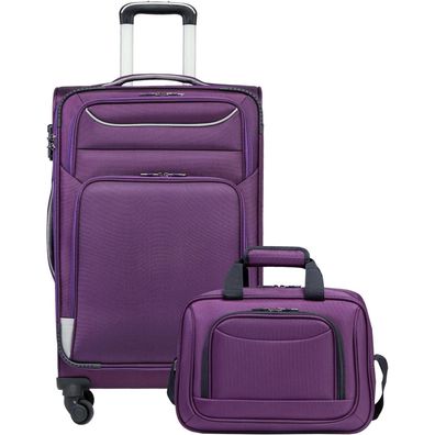 Coolife Koffer Trolley 4 Rollen Handgepäck TSA-Schloss Set Umhängetasche (2tlg