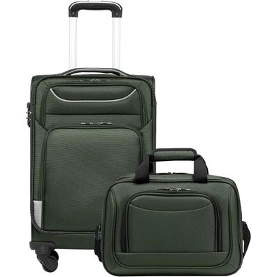 Coolife Koffer Trolley Handgepäck-Set 2tlg TSA-Schloss Dunkelgrün