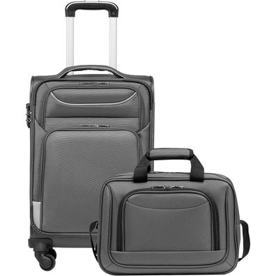 Coolife Koffer Trolley Handgepäck-Set 2tlg TSA-Schloss Grau